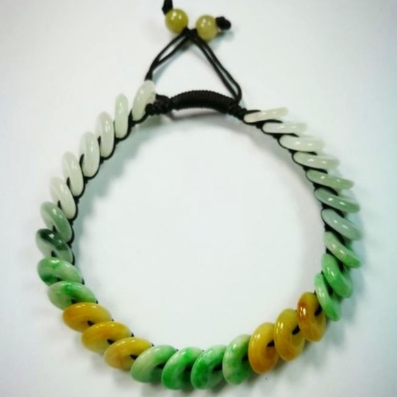NATURE GRADE "A "BEAUTIFUL GREEN YELLOW 9MM BEADS JADE BEADS JADEITE BRACELET - Picture 1 of 9